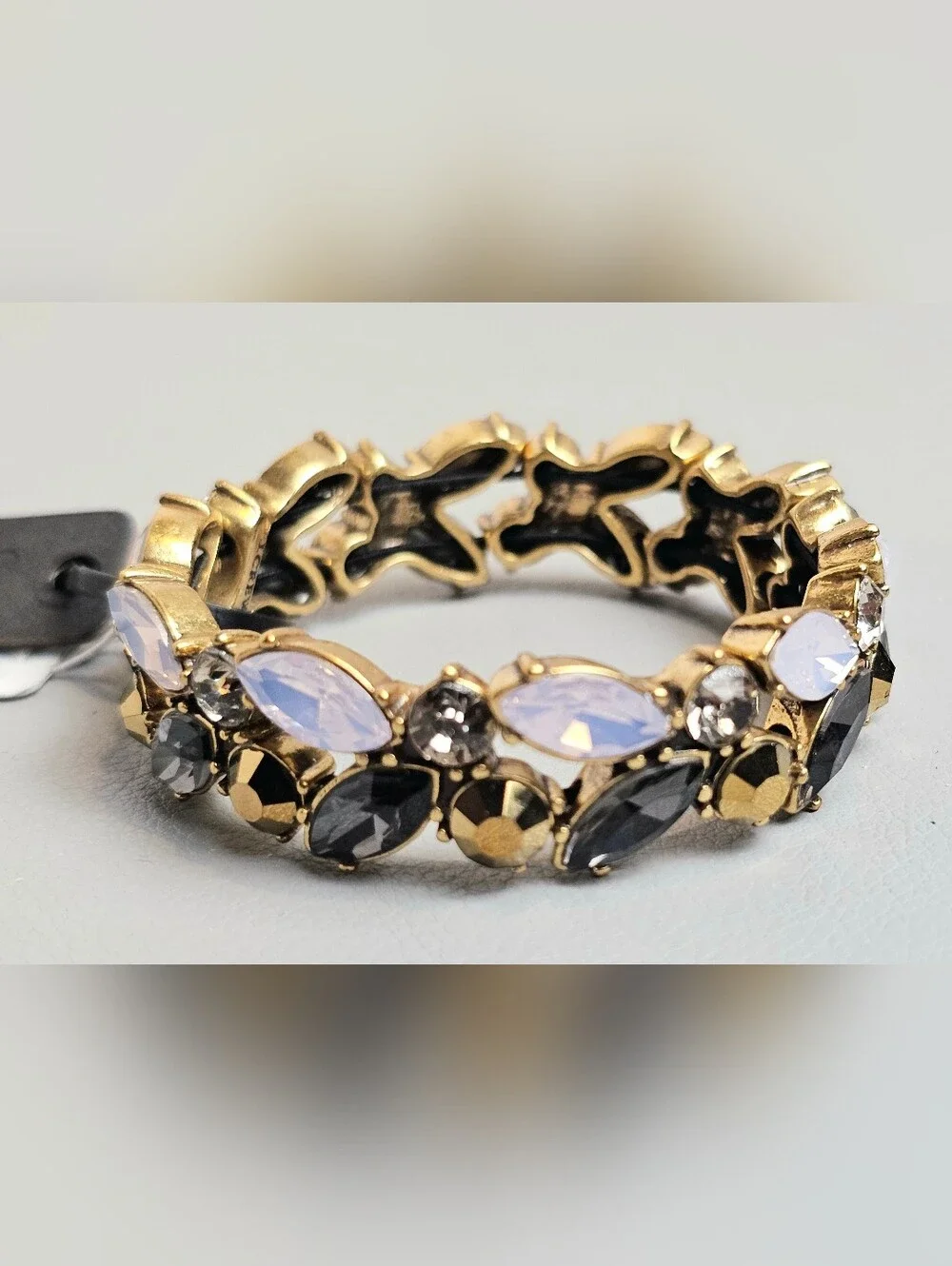 [J CREW] Puzzle Stretch Bracelet Opalescent, Lavender and Black Stones Gold Tone